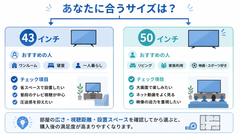 43インチ・50インチのサイズ比較