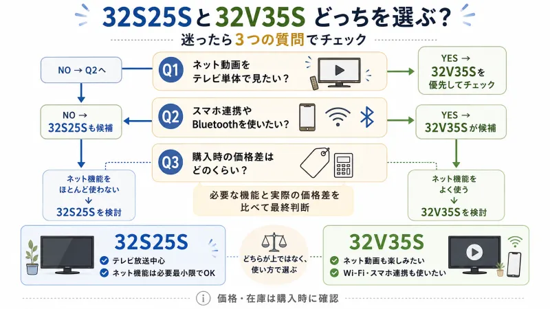3つの質問に答えるだけで選べる簡単フローチャート