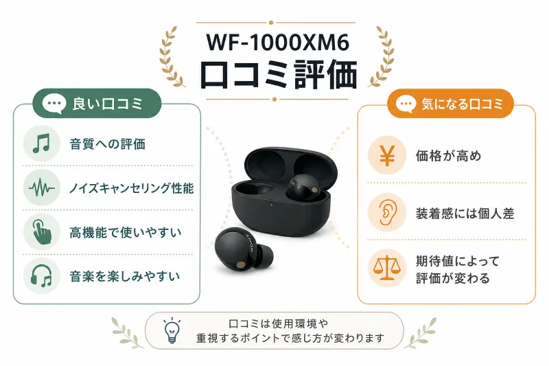 WF-1000XM6の良い口コミ・気になる口コミ比較図