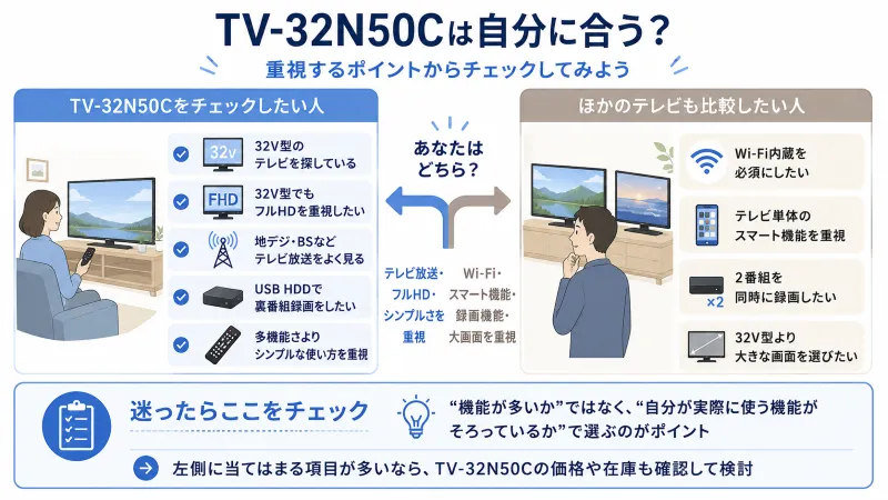 「向いている人」と「ほかのテレビも検討したい人」を左右で整理する判断図