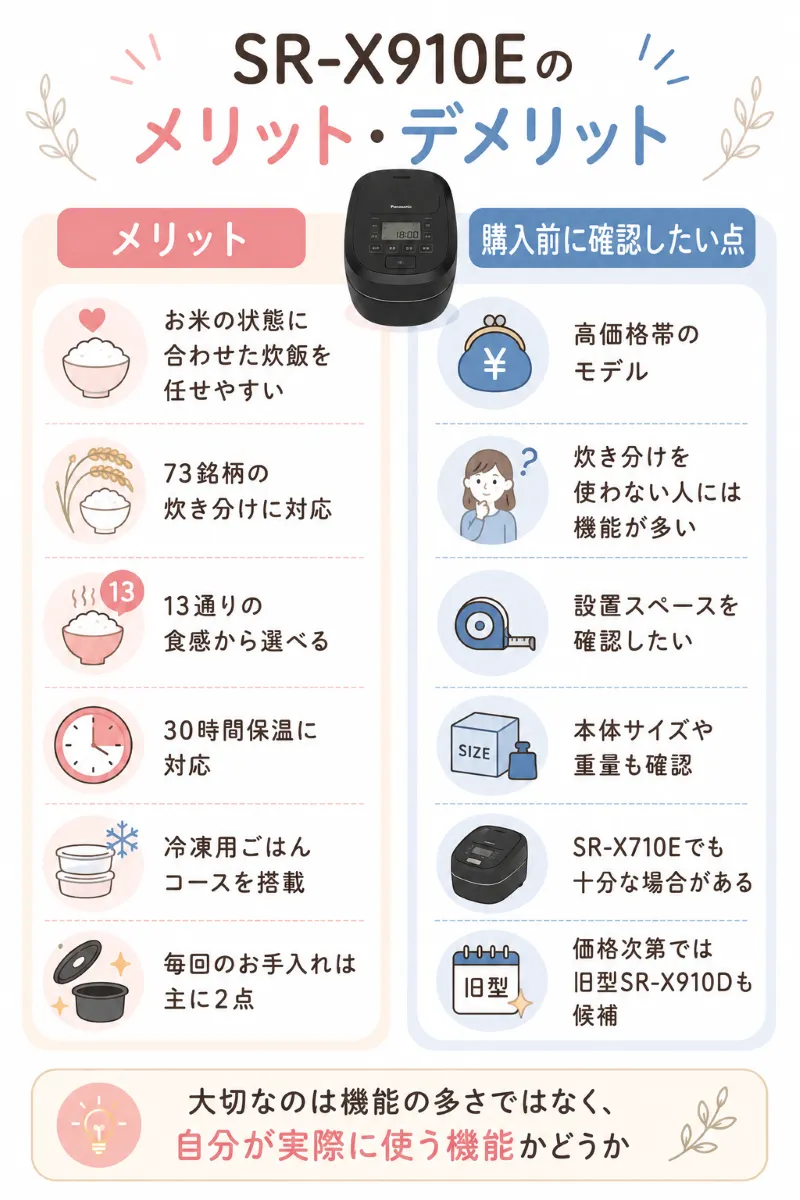 SR-X910Eのメリット・デメリットを左右比較する図
